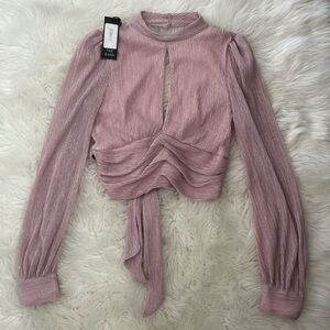 3D sparkly pink crop top with long sleeves